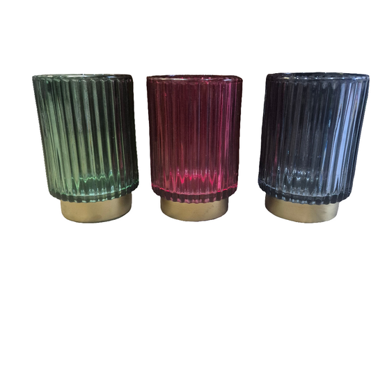 Ridged Glass Tealight Holders - 3 colours