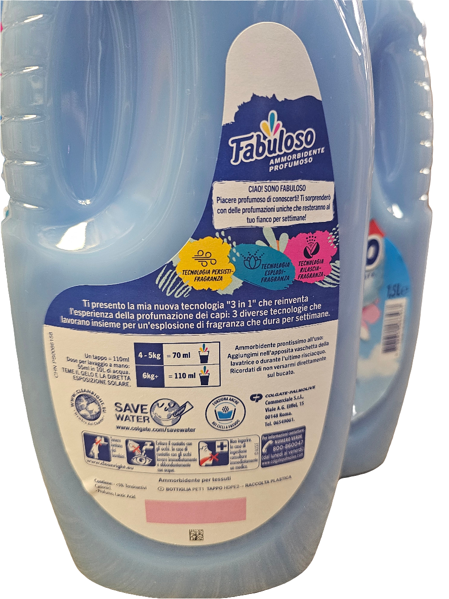 Fabuloso Concentrated Fabric Softener in "Fresco Mattino" (Fresh Morning) scent.