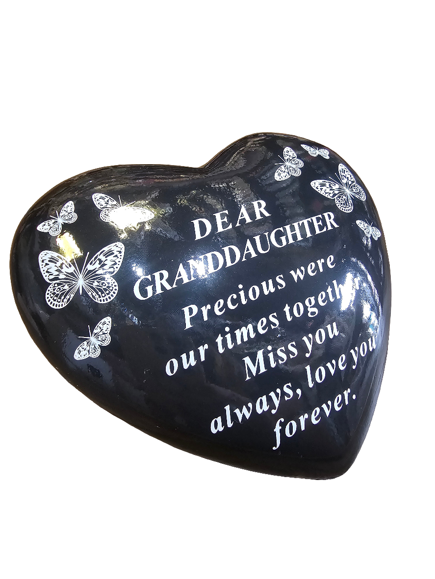 Dear Granddaughter Black Memorial Heart Stone