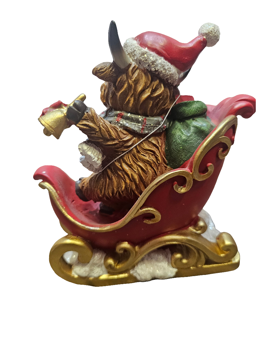 Merry Christmas Highland Cow in Sledge