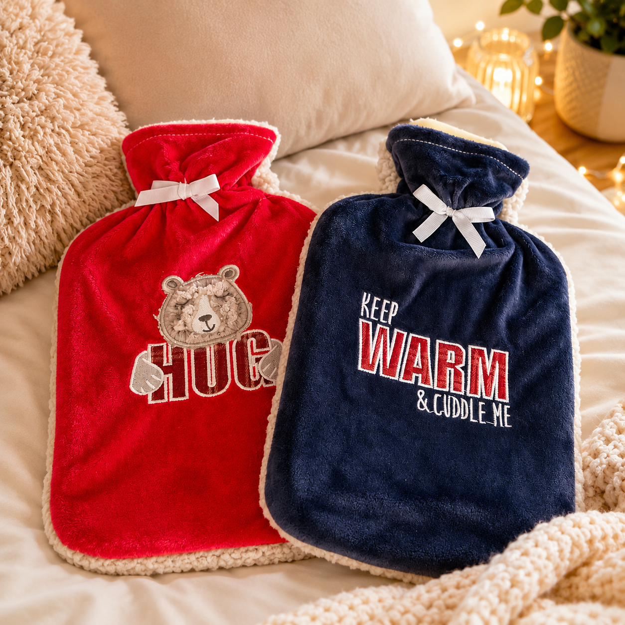 Hot Water Bottle with Plush Cover - Various Designs