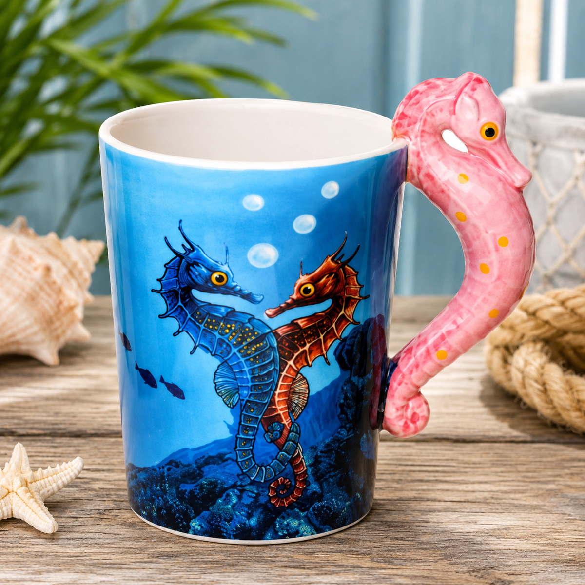 Lisa Parker Seahorse Ceramic Mug - Perfect for your Hot Drinks - Drinkware, Cup, Tumblers Washable Shaped