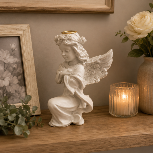 Antique Praying Angel Tapered Candle Holder