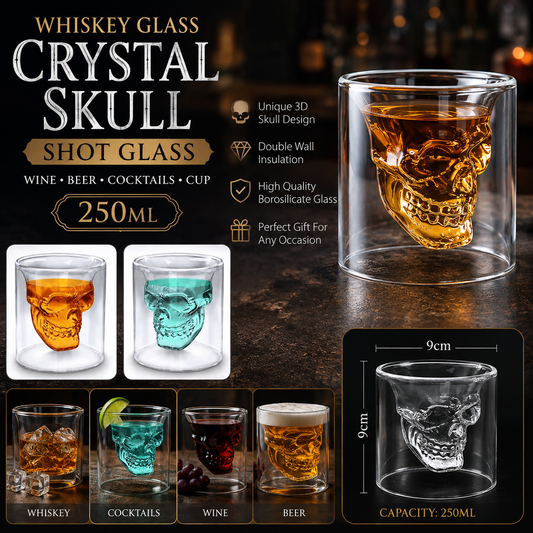 Whiskey Glass Crystal Skull Shot Glass Wine Beer Cocktails Cup, 250ml