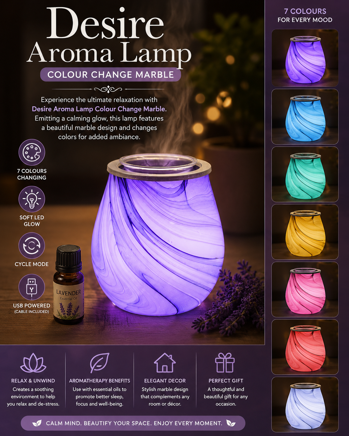 Desire Aroma Lamp Colour Change Marble