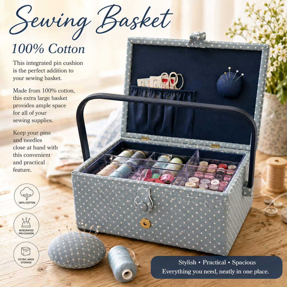 Sewing Basket 100% Cotton ( contents not included)