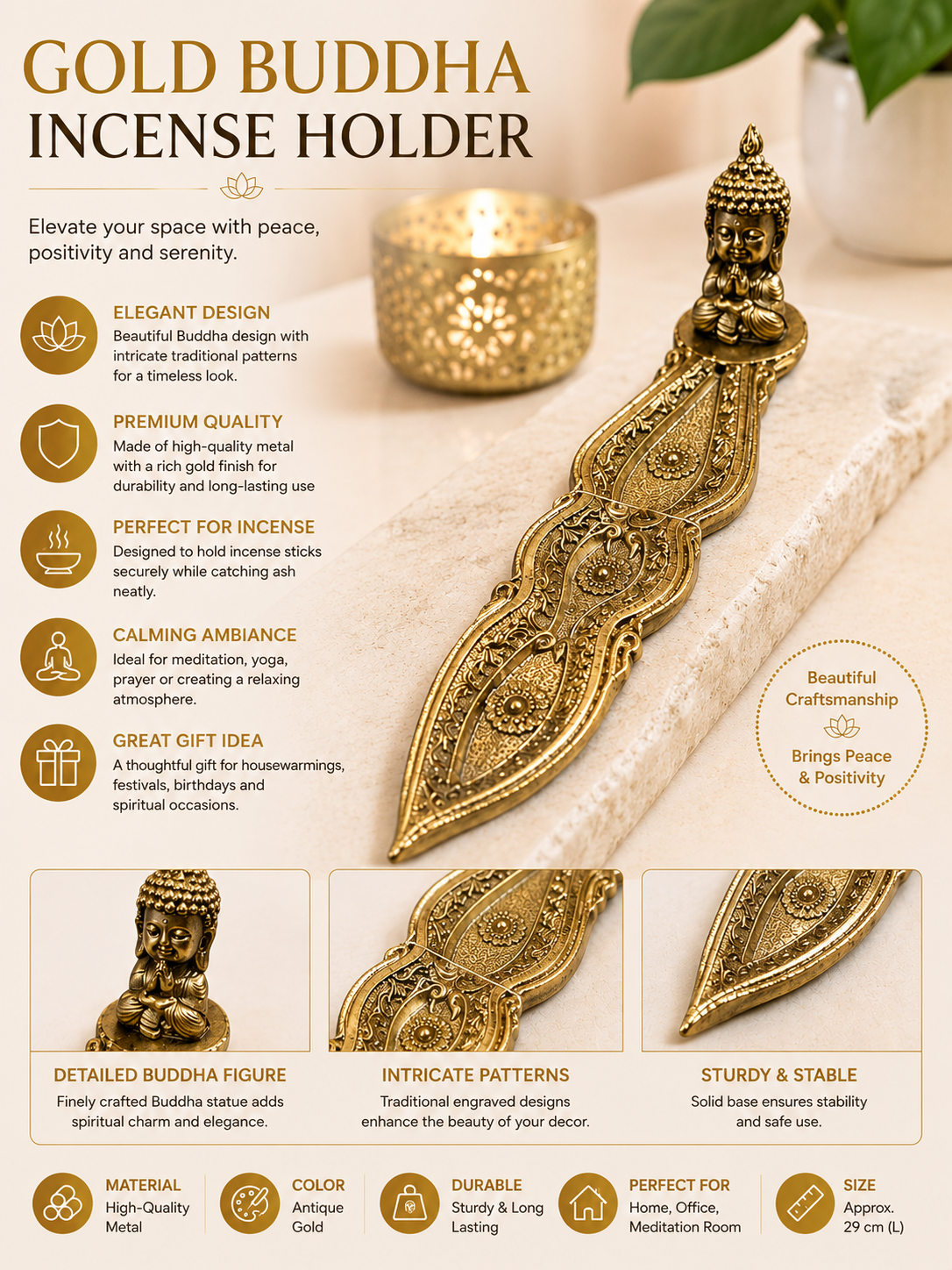 Gold Buddha Incense Holder
