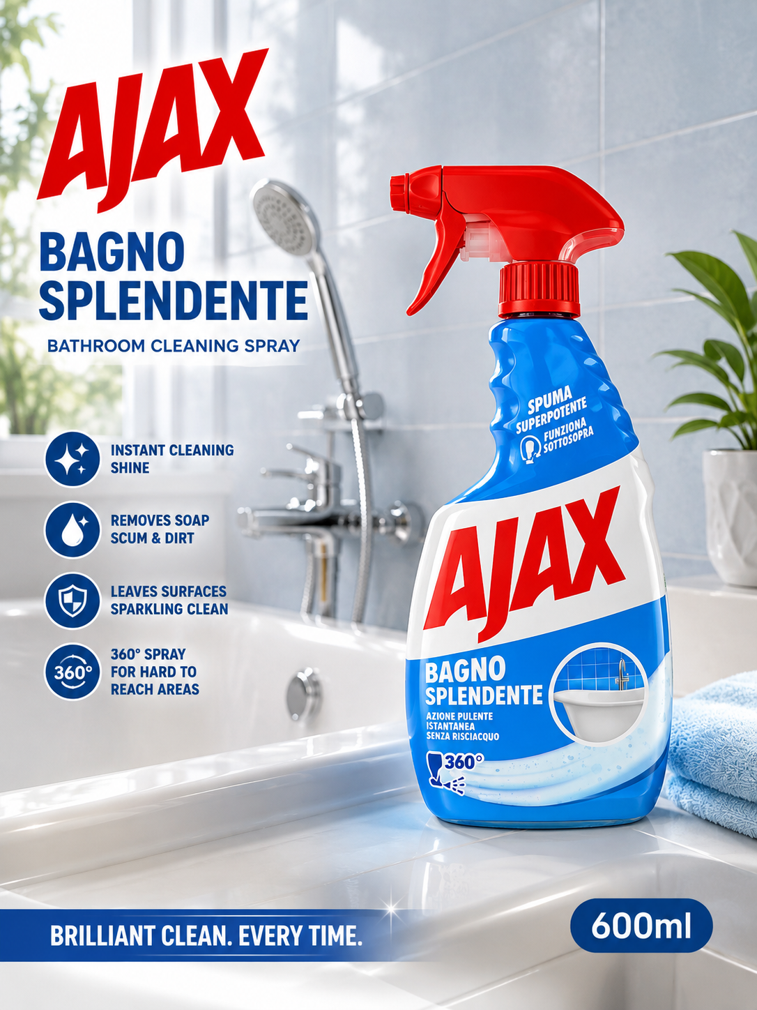 Ajax Bagno Splendente bathroom cleaning spray 600ml