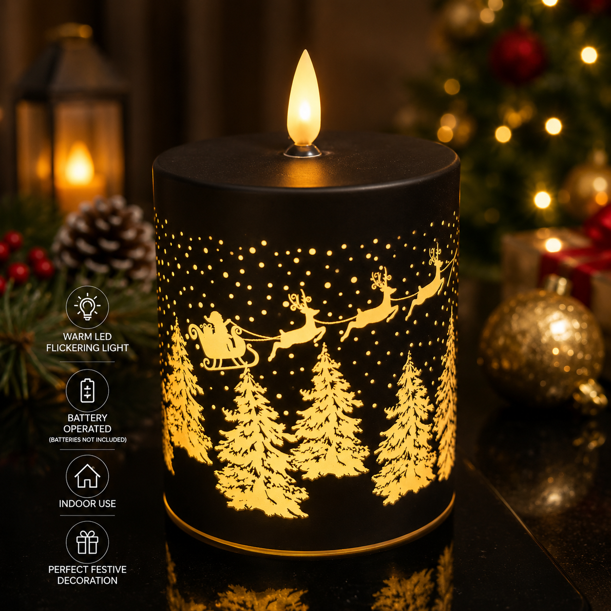 Bright xmas led candle effect black decor
