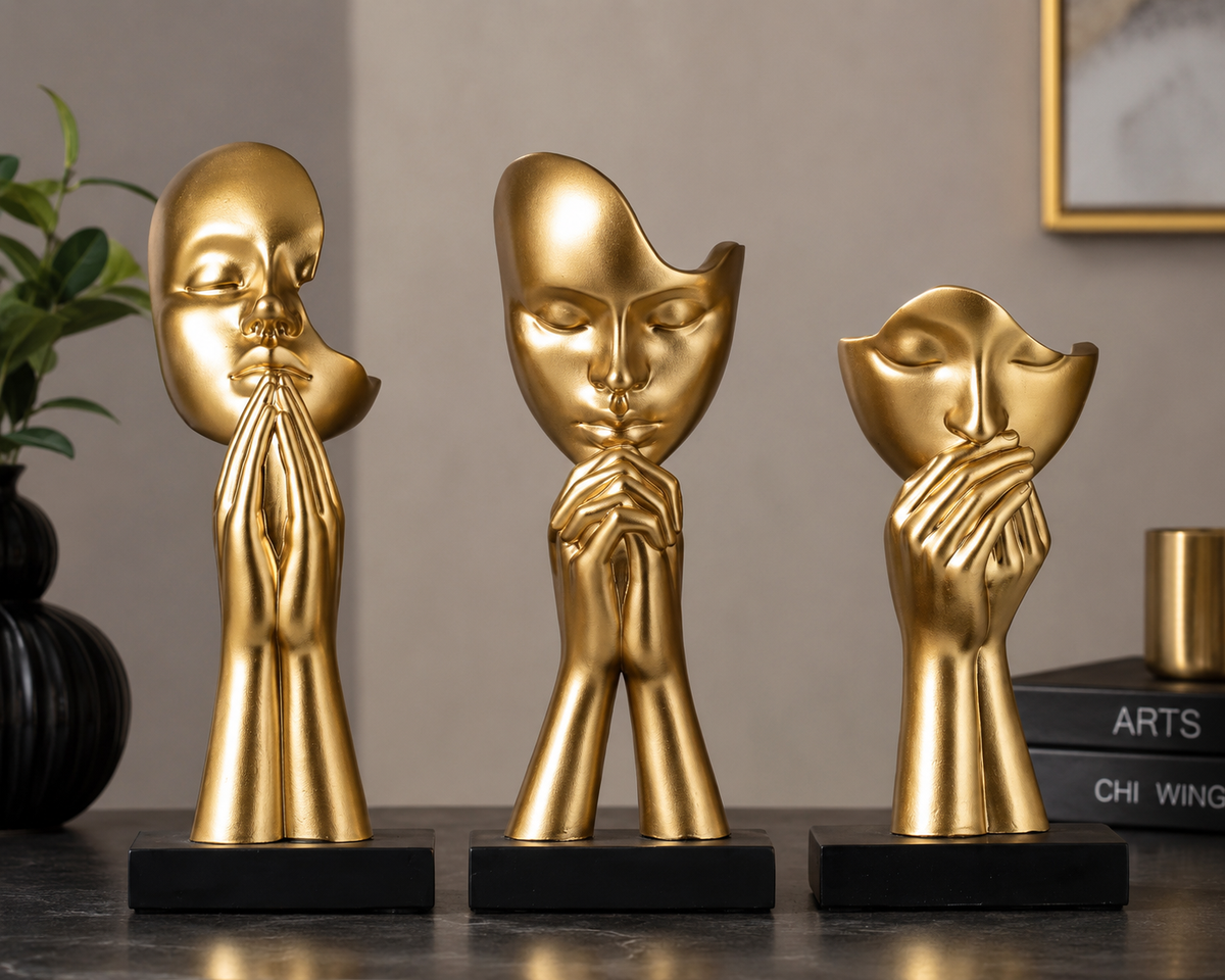 Gold Resin Prayer Statues Set of 3 - Modern Home Décor Ornaments