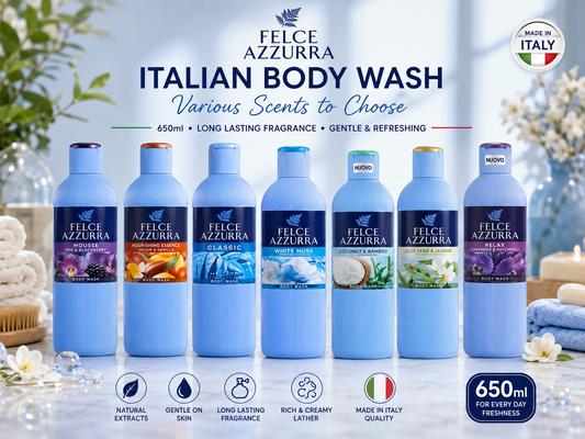 Felce Azzurra Italian Body Wash 650ml various scents to choose