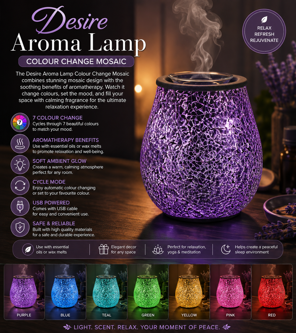 Desire Aroma Lamp Colour Change Mosaic