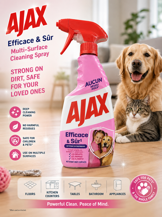 Ajax Efficace & Sûr Multi-Surface Cleaning Spray, also known as Ajax Strong & Safe