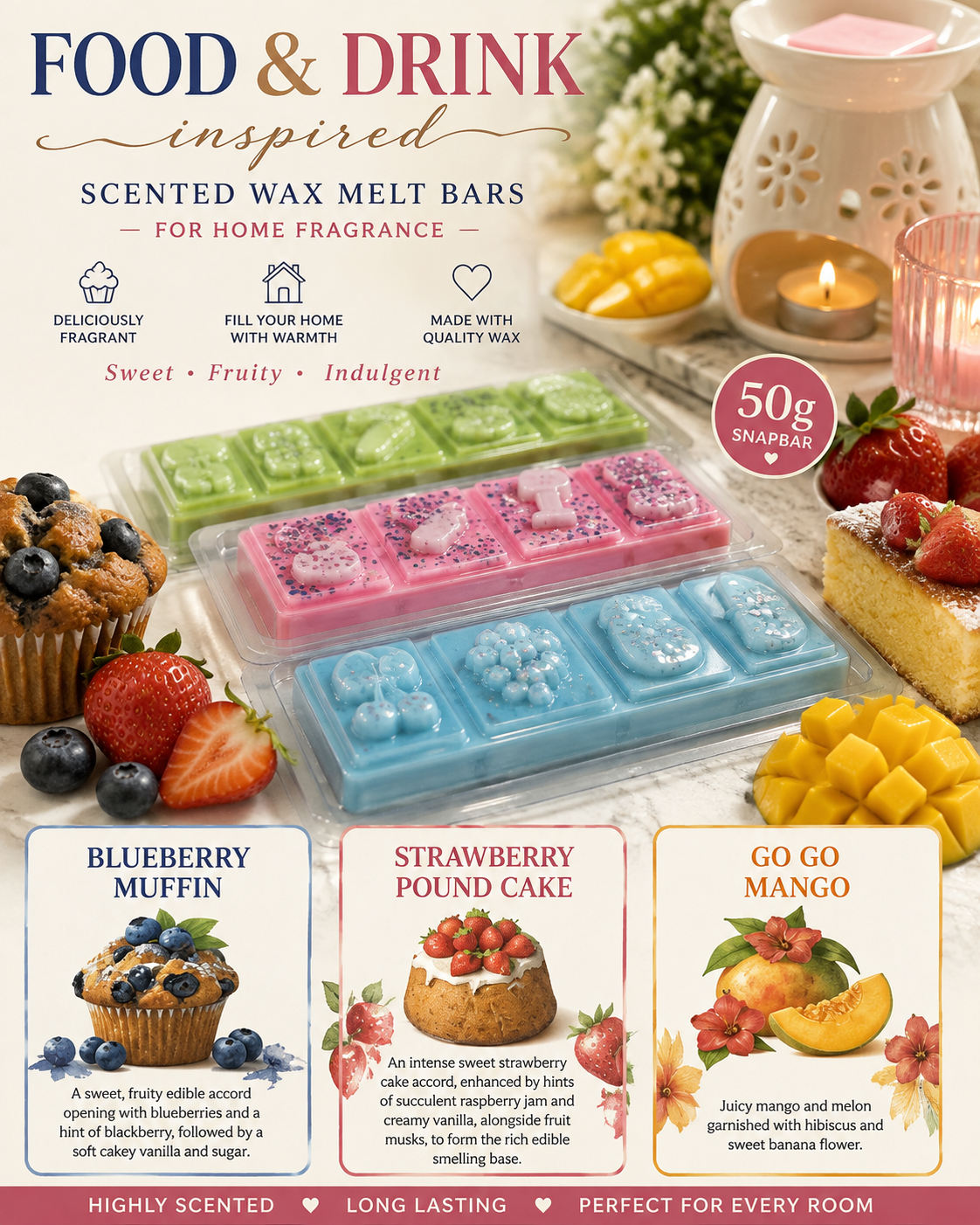 Wax melt bars inspired by Food & Drink 50g