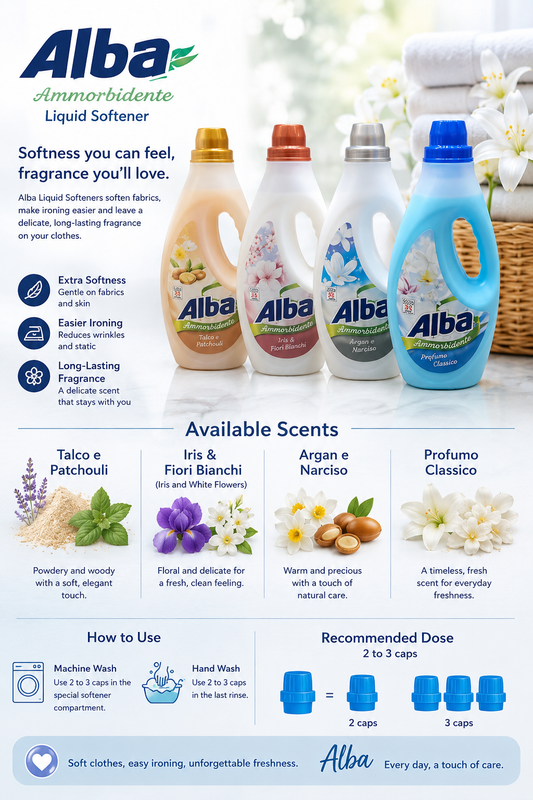 Alba Italian fabric softeners in various scents 1850 ml, suitable for 33 washes