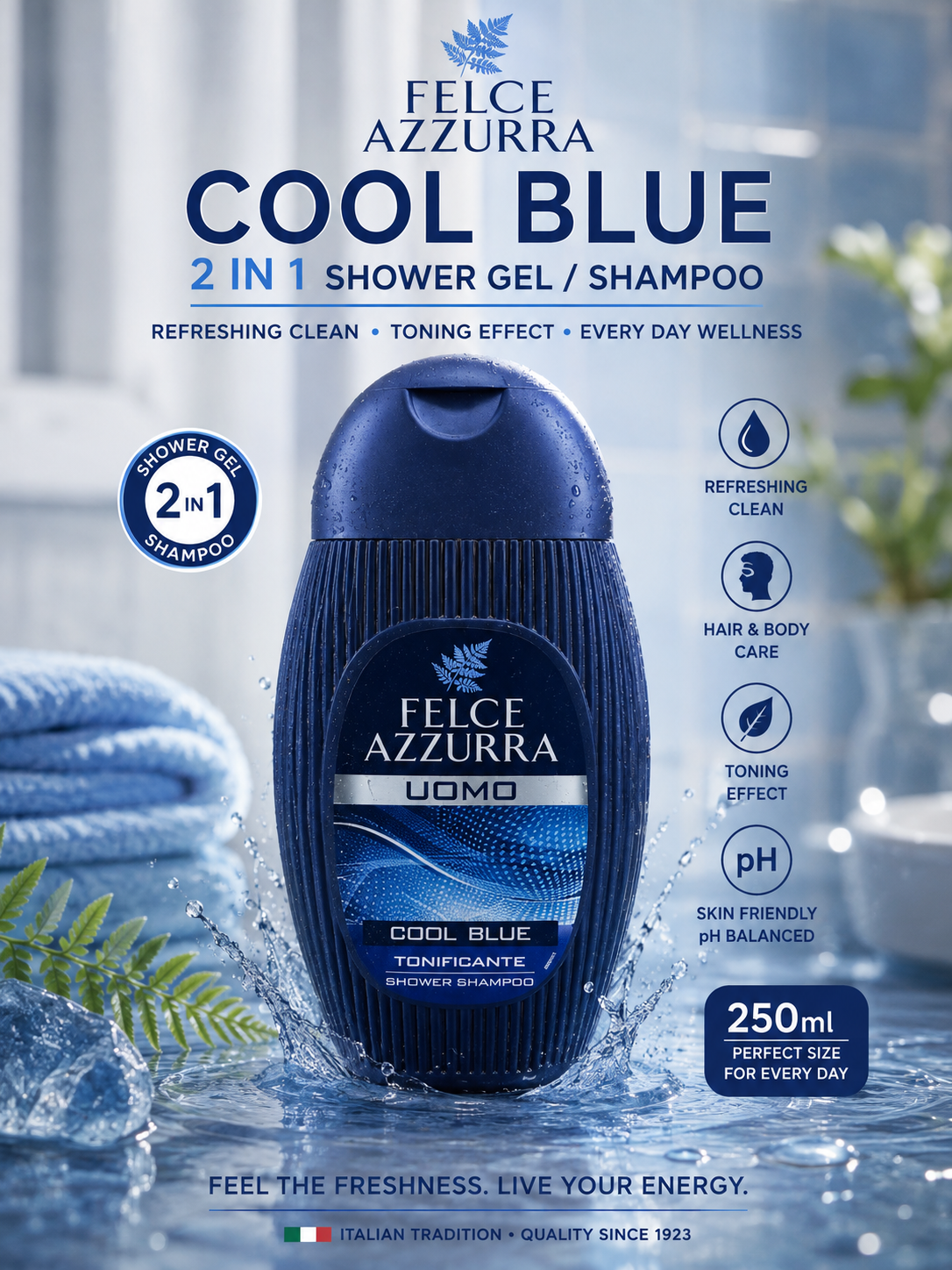 Felce Azzurra Cool Blue 2 in 1 Shower gel/Shampoo 250ml