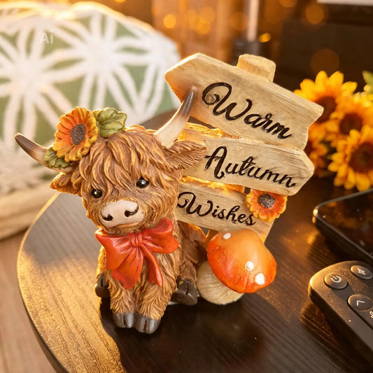 Highland Halloween Cow with Autumn Signpost