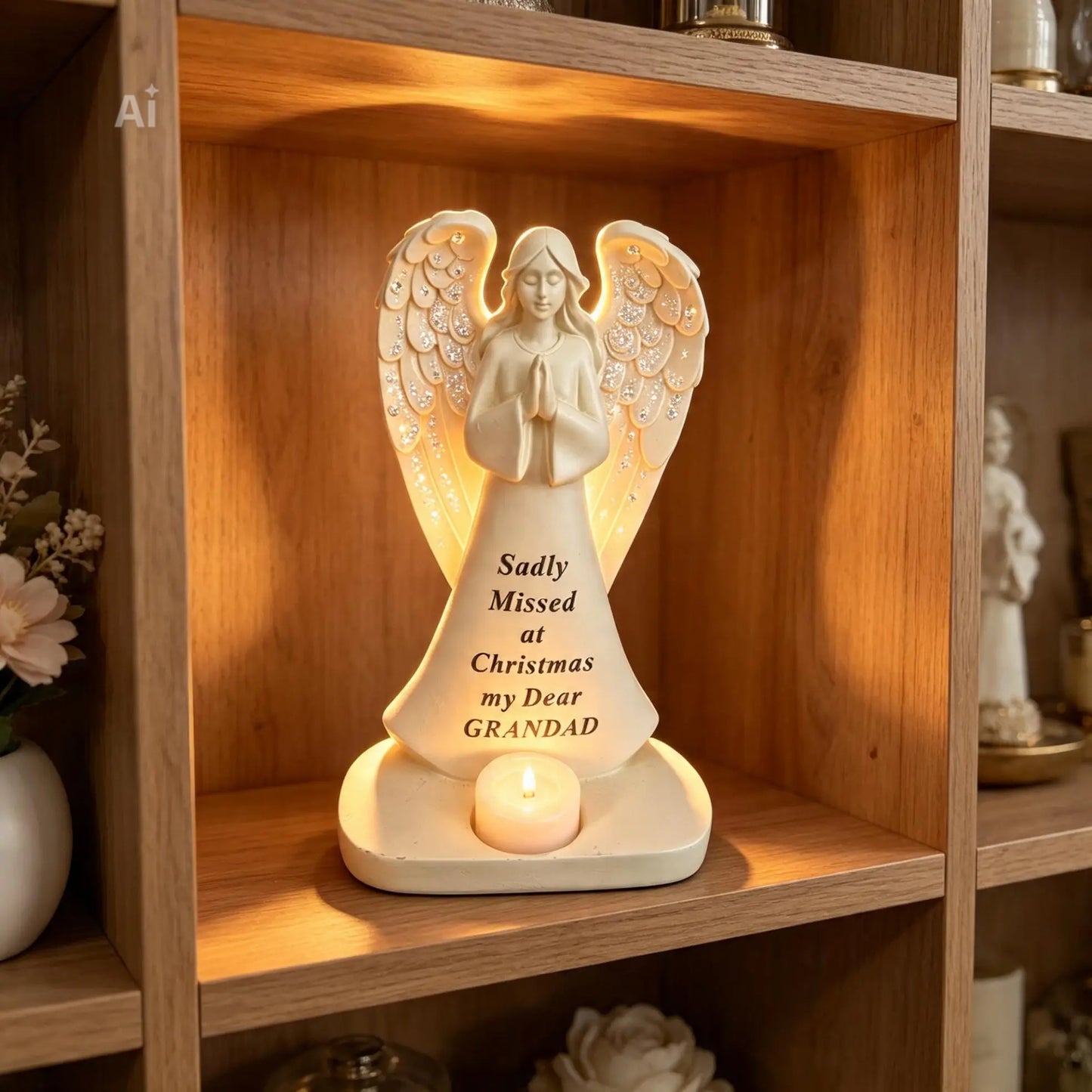 Remembrance Angel With Flickering Light Grandad/ daughter 20cm Decor