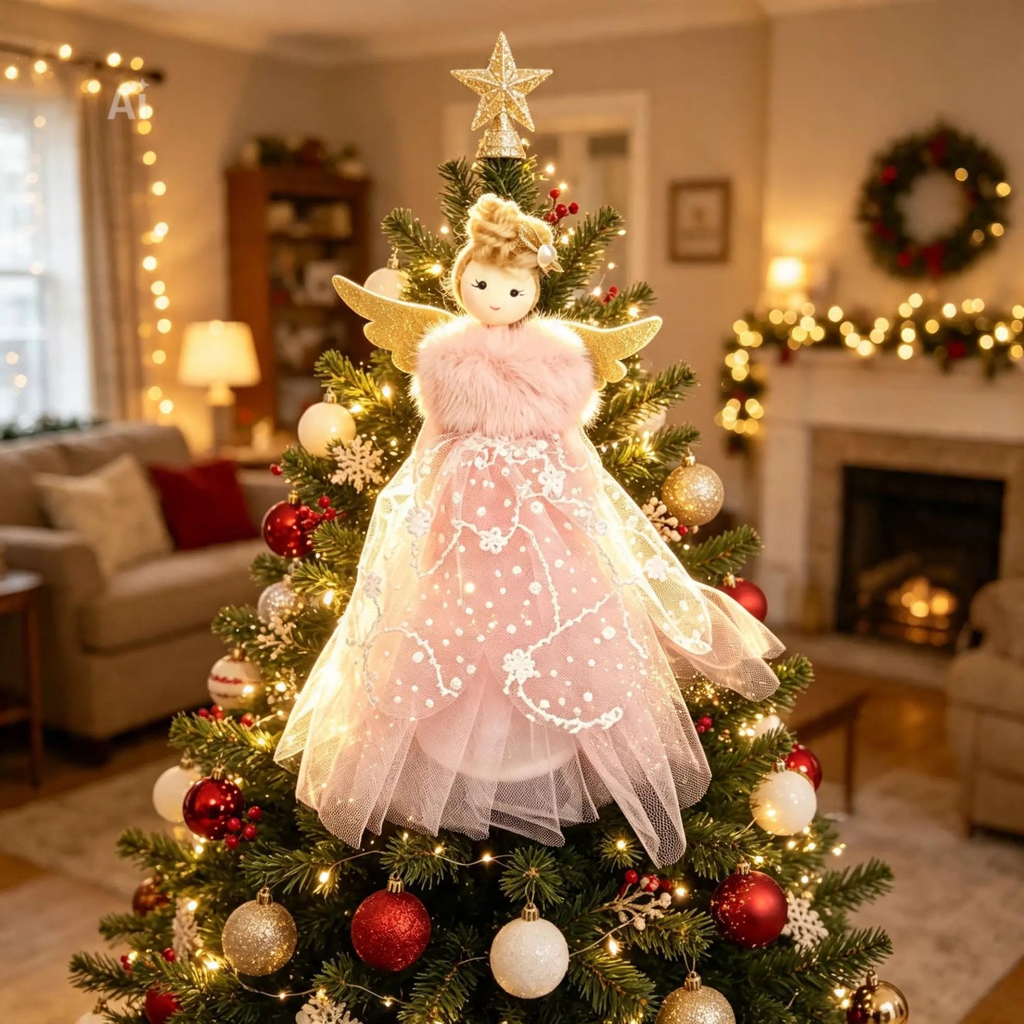 Joyful Fairy Tree Topper in White or Pink