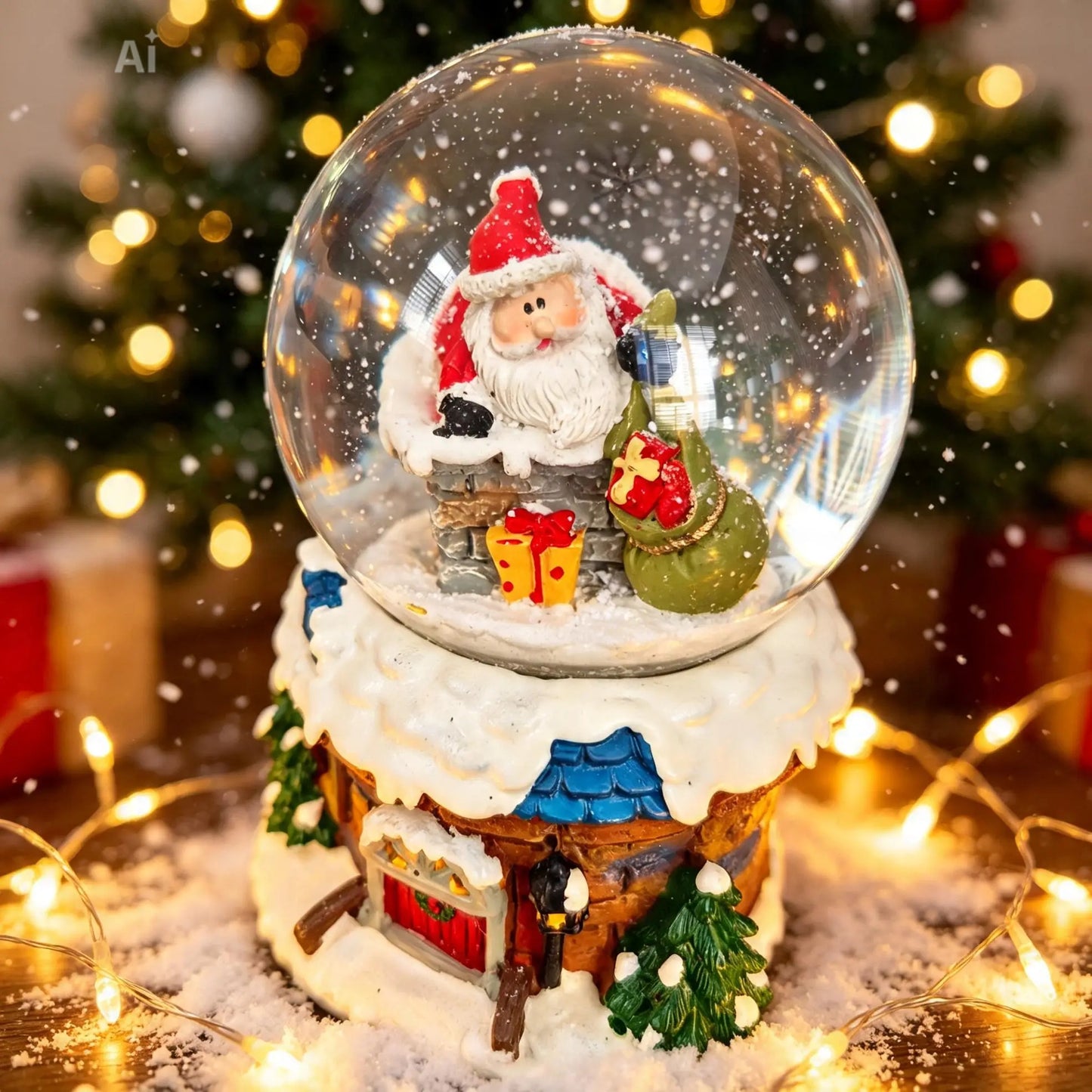 Santa & Chimney Snow Globe - Christmas Decoration Ornaments led