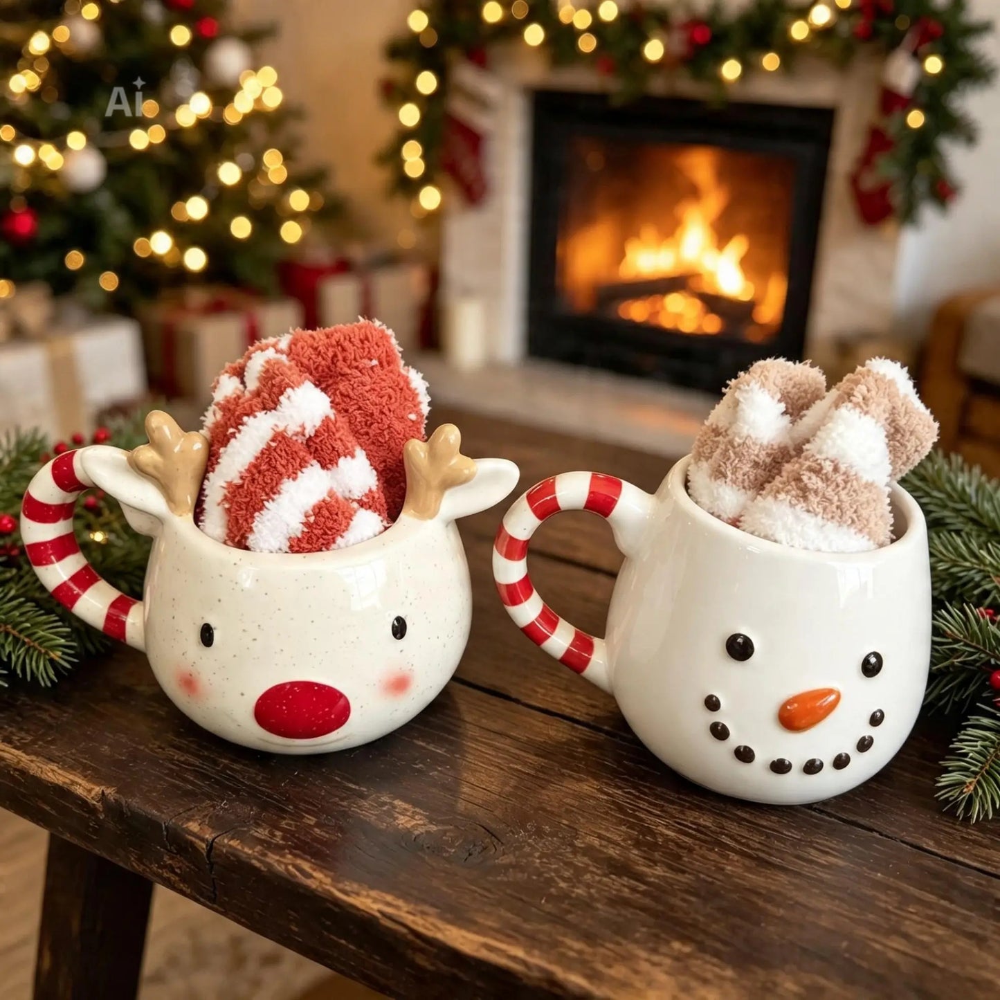Festive Sock & Mug Giftsets - Perfect for Winter Gifting - Fluffy Drinkware Shaped
