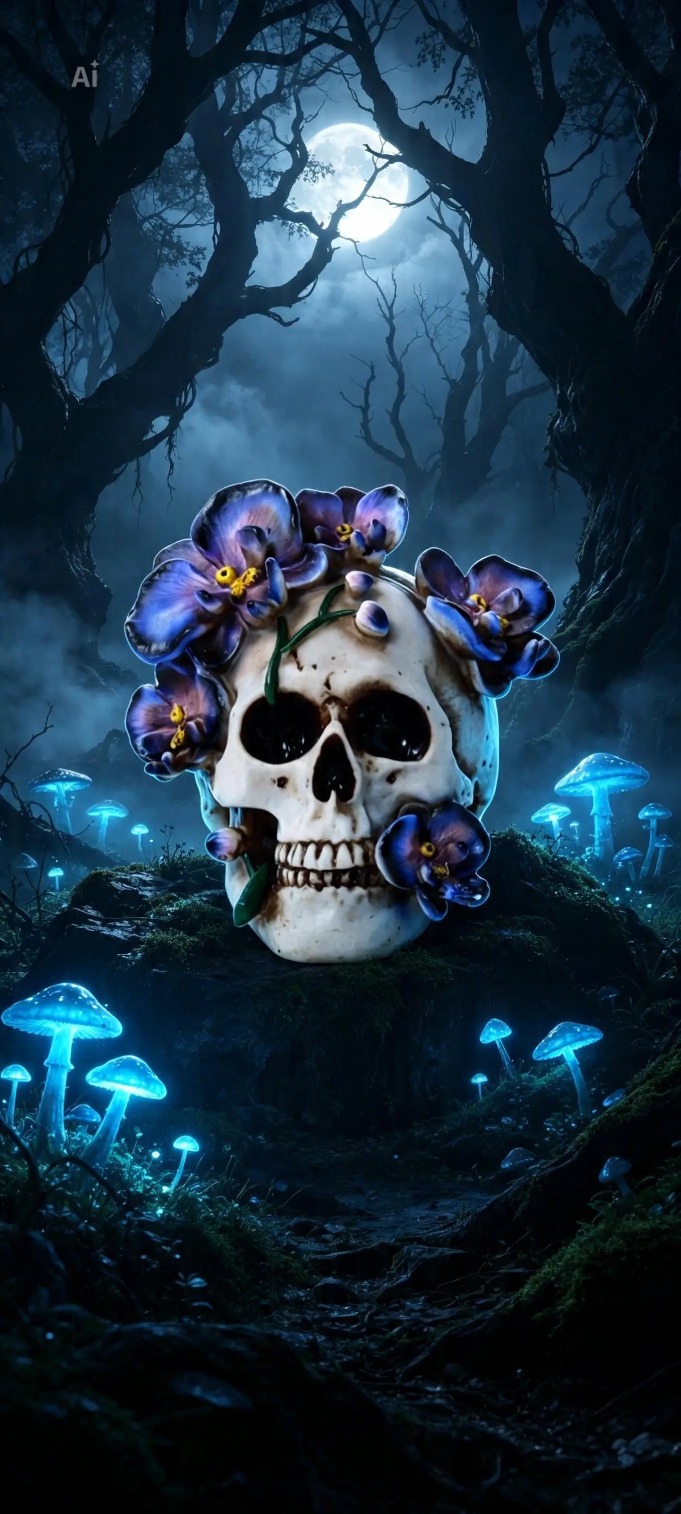 Skull with Purple Vine Flowers