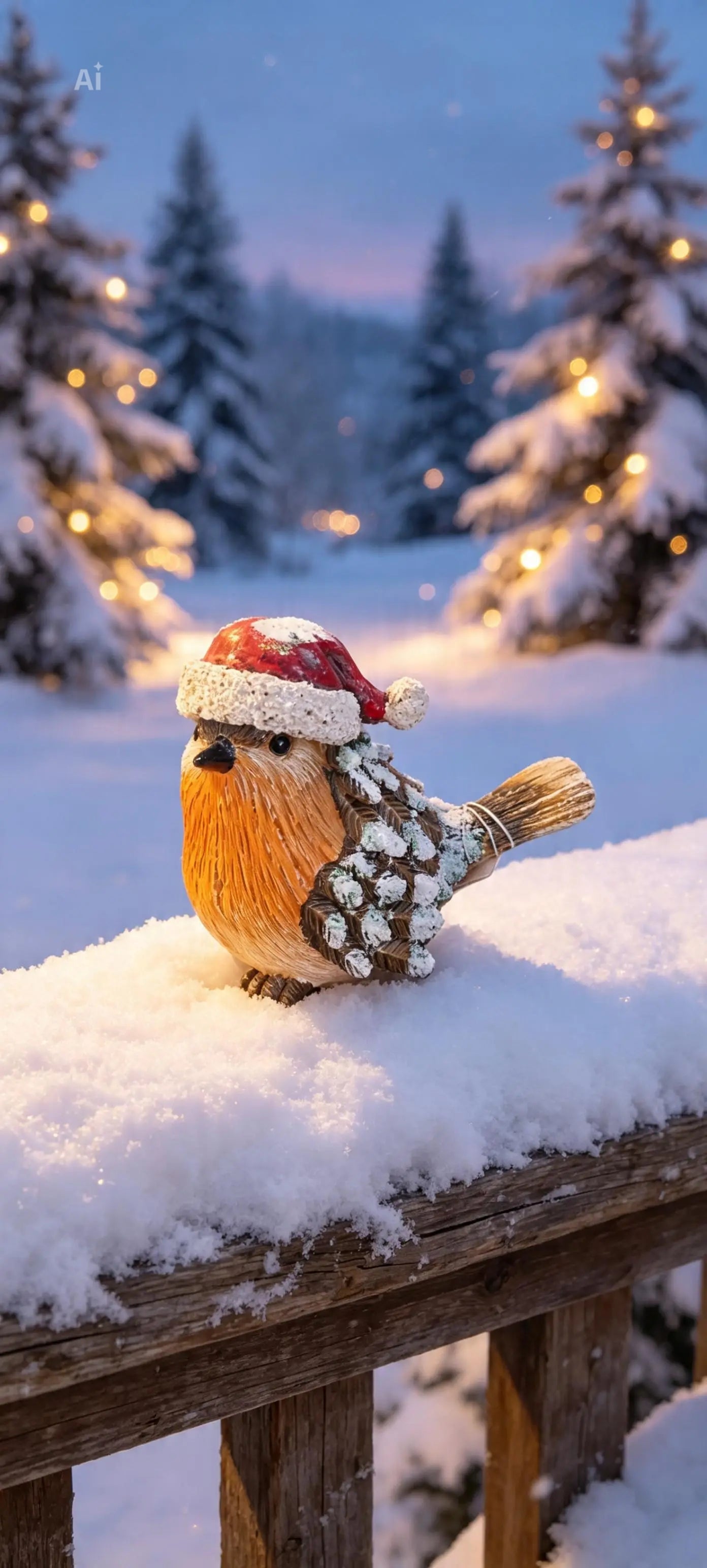 Sweet Festive Robin Statue with Hat and Glitter detailing
