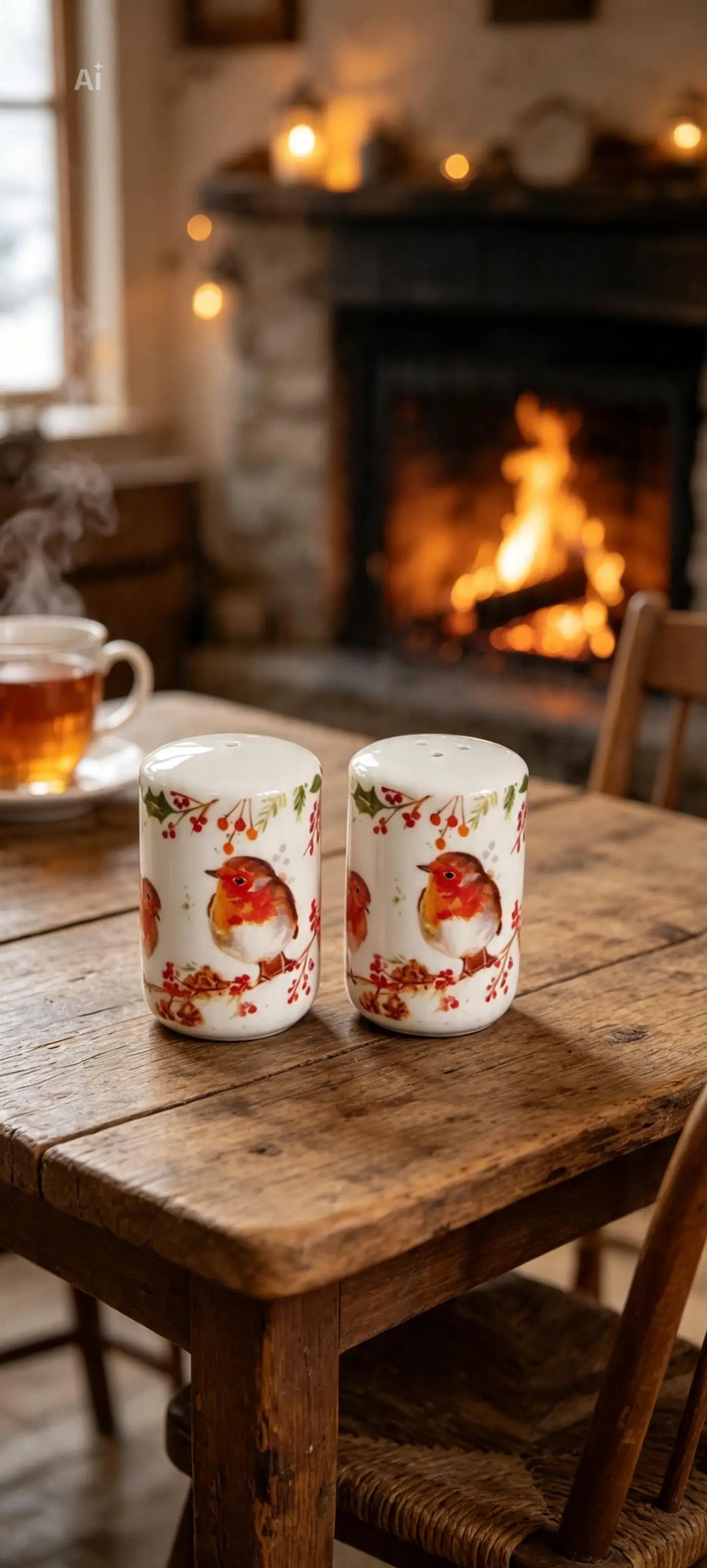 Winter Robin Jennifer Rose Salt and Pepper pots