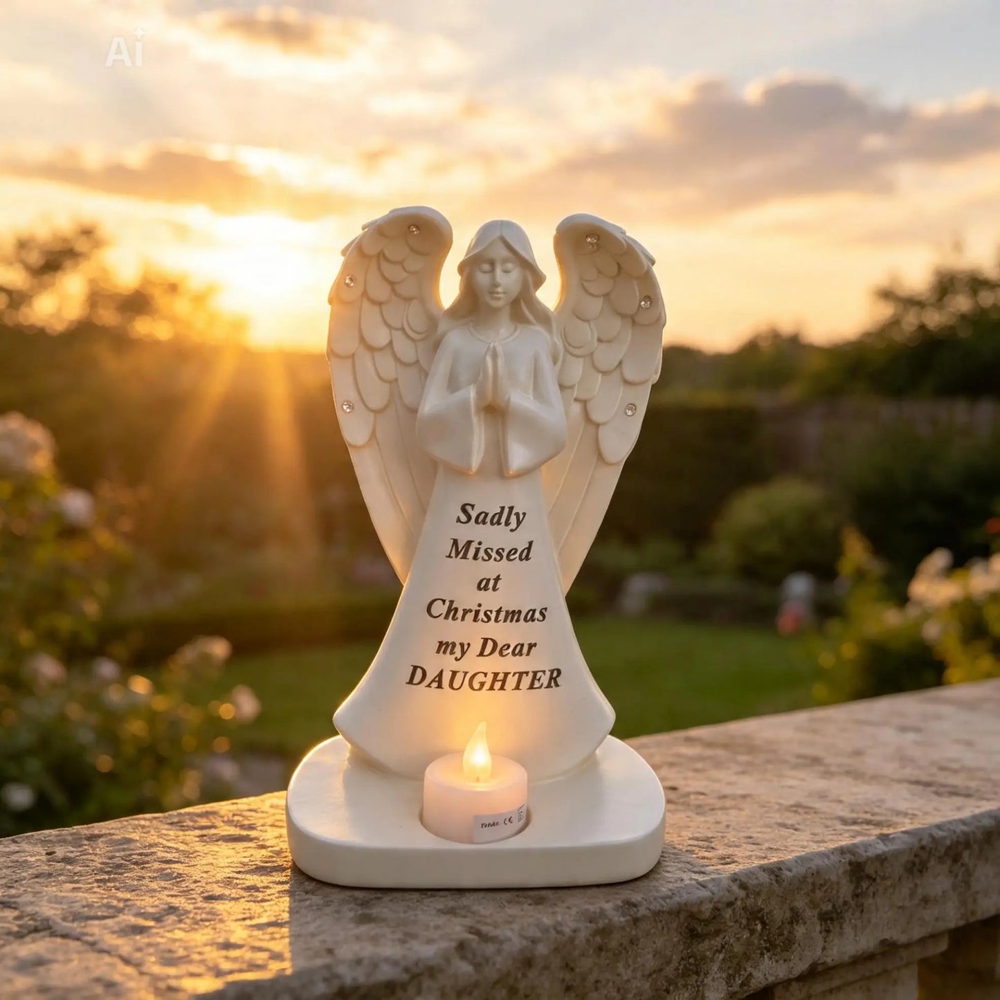 Remembrance Angel With Flickering Light Grandad/ daughter 20cm Decor