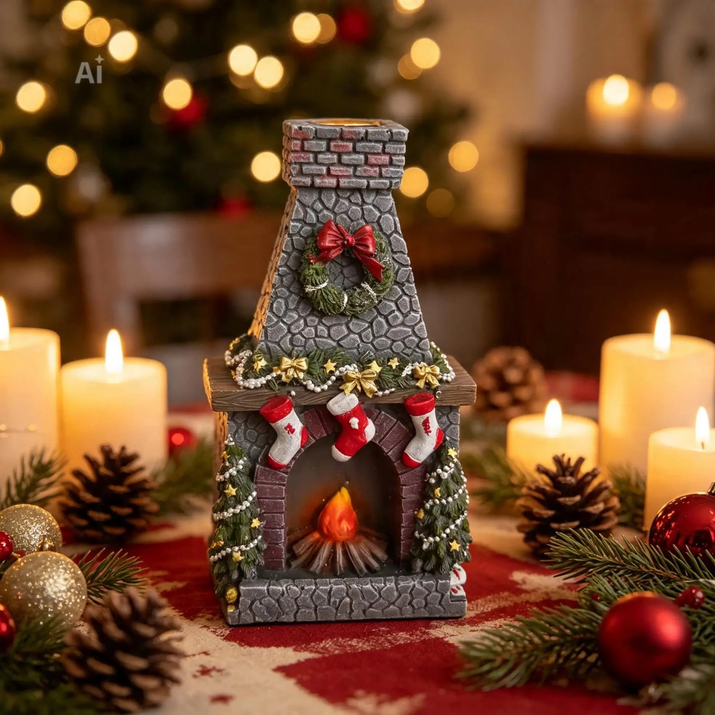 Christmas Fireplace Backflow Incense Cone Burner