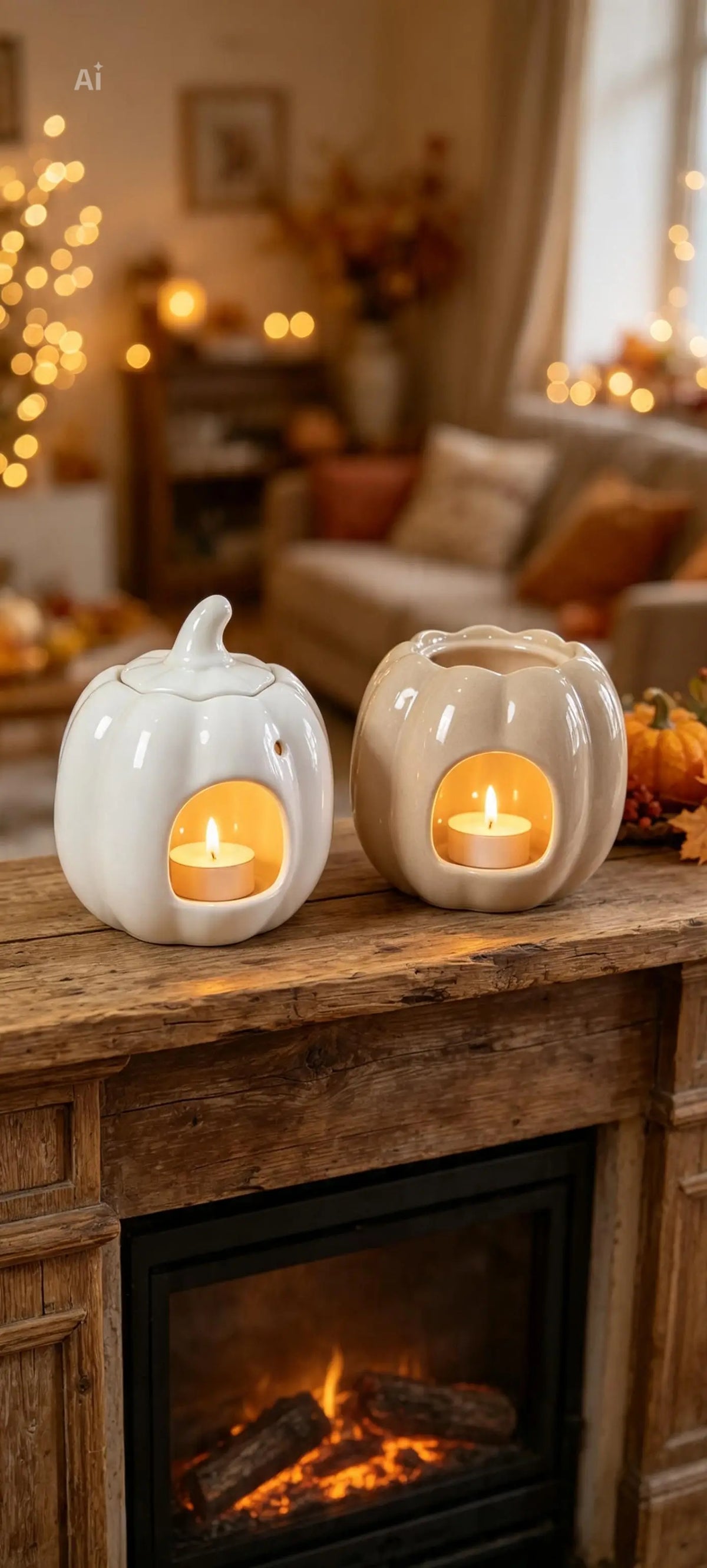 Stone or white coloured Pumpkin oil burner with lid