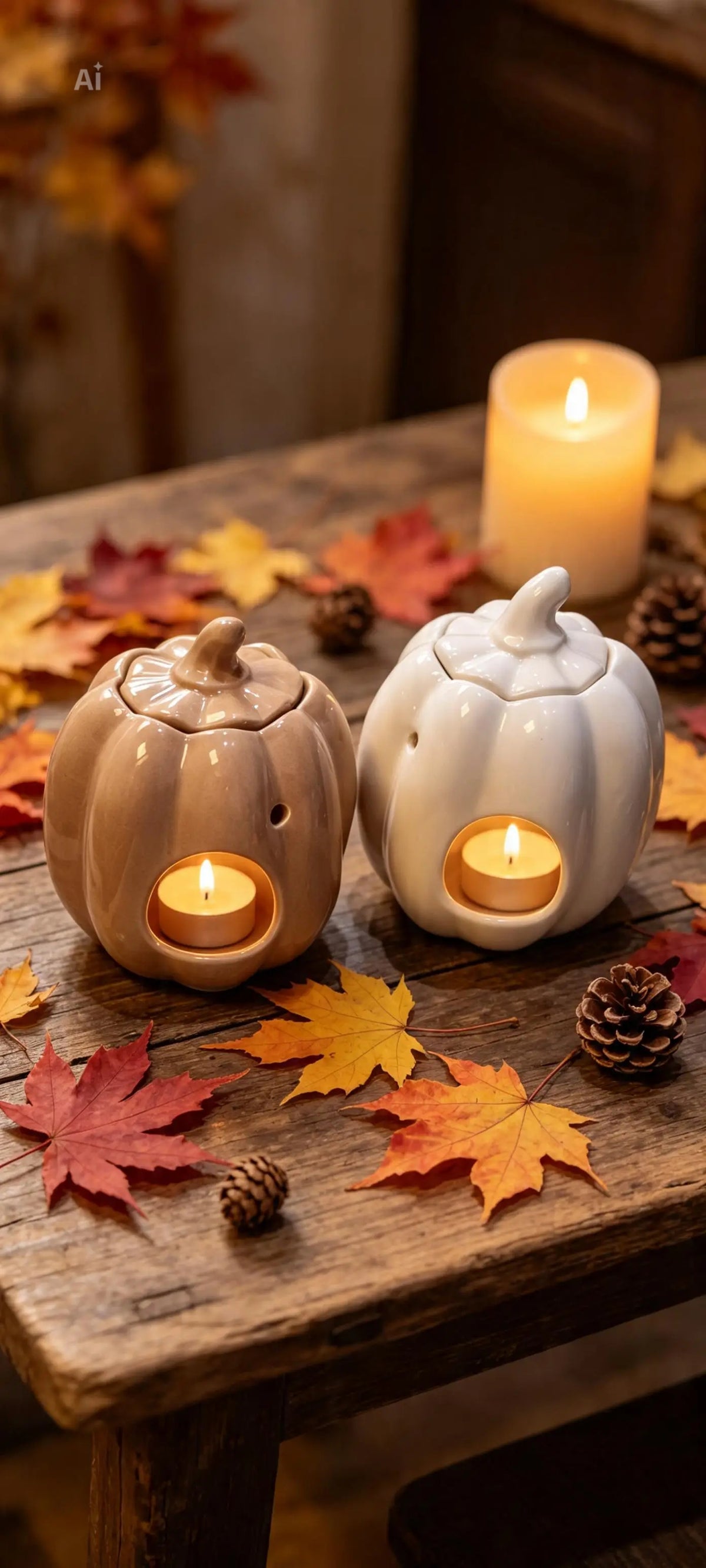 Stone or white coloured Pumpkin oil burner with lid