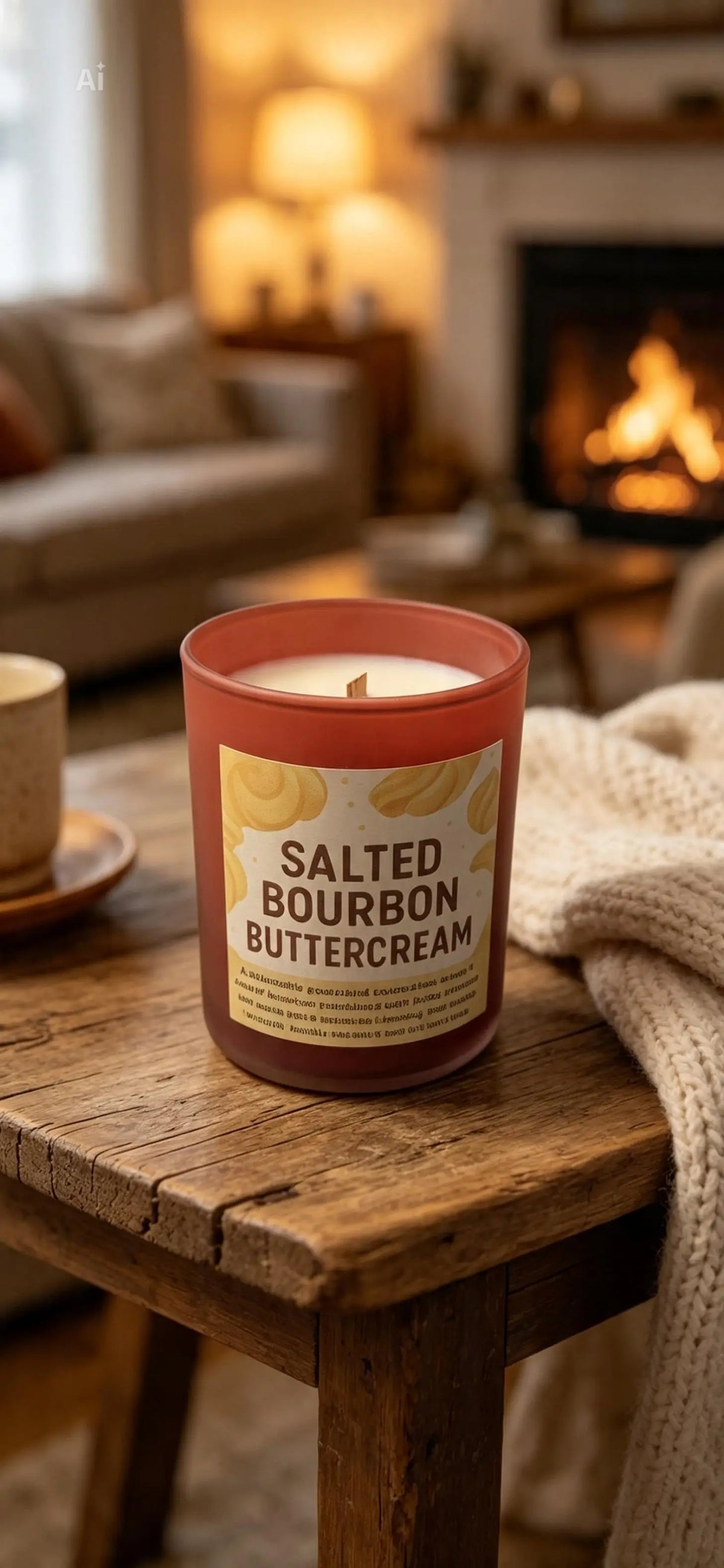Salted Bourbon Buttercream scented wooden wick candle
