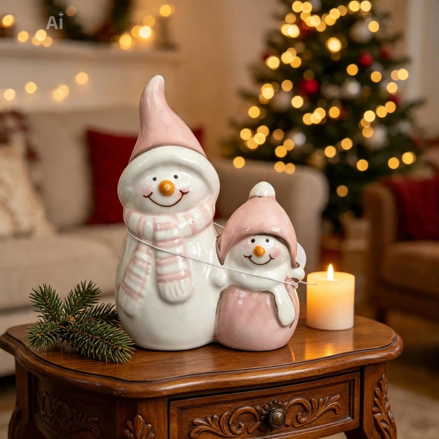 Pastel Pink Snowman Pair