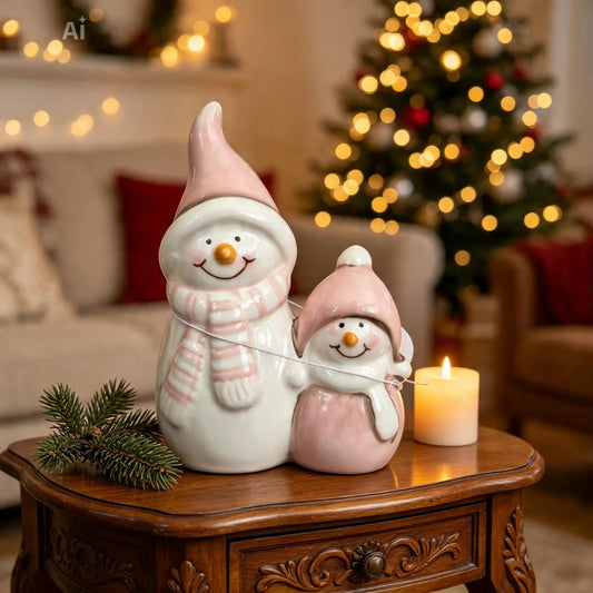 Pastel Pink Snowman Pair