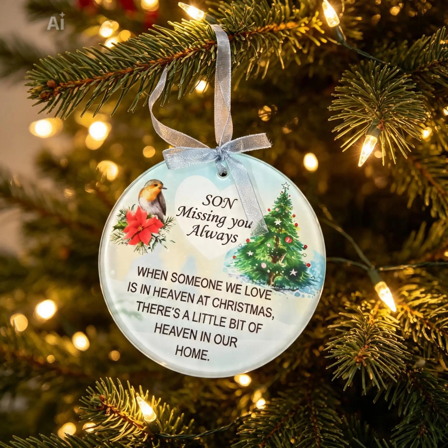 Xmas Robin Tree Hanging Disc - Hangable Decor various Ornaments Decoration