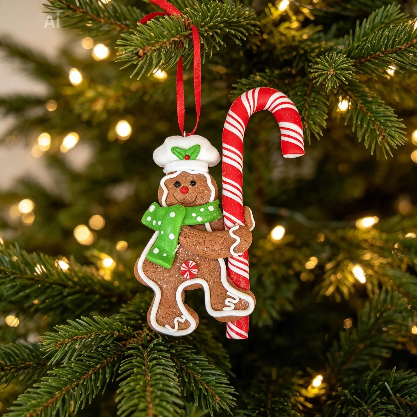Christmas Cookie Gingerbread Man With Candy Cane ornament