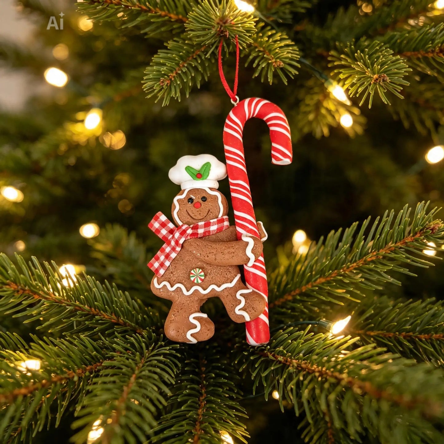 Christmas Cookie Gingerbread Man With Candy Cane ornament