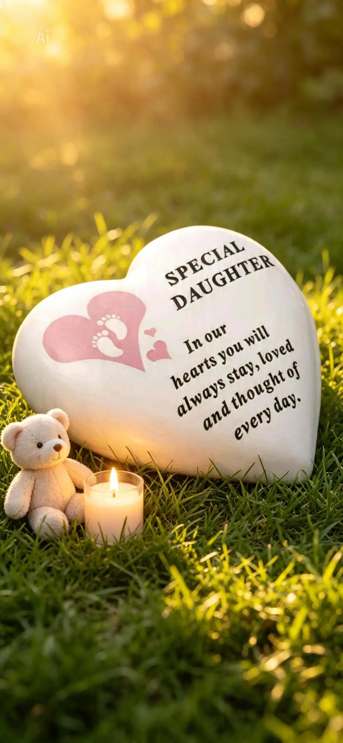 Footprints Memorial Heart Stone 14cm Son/Daughter