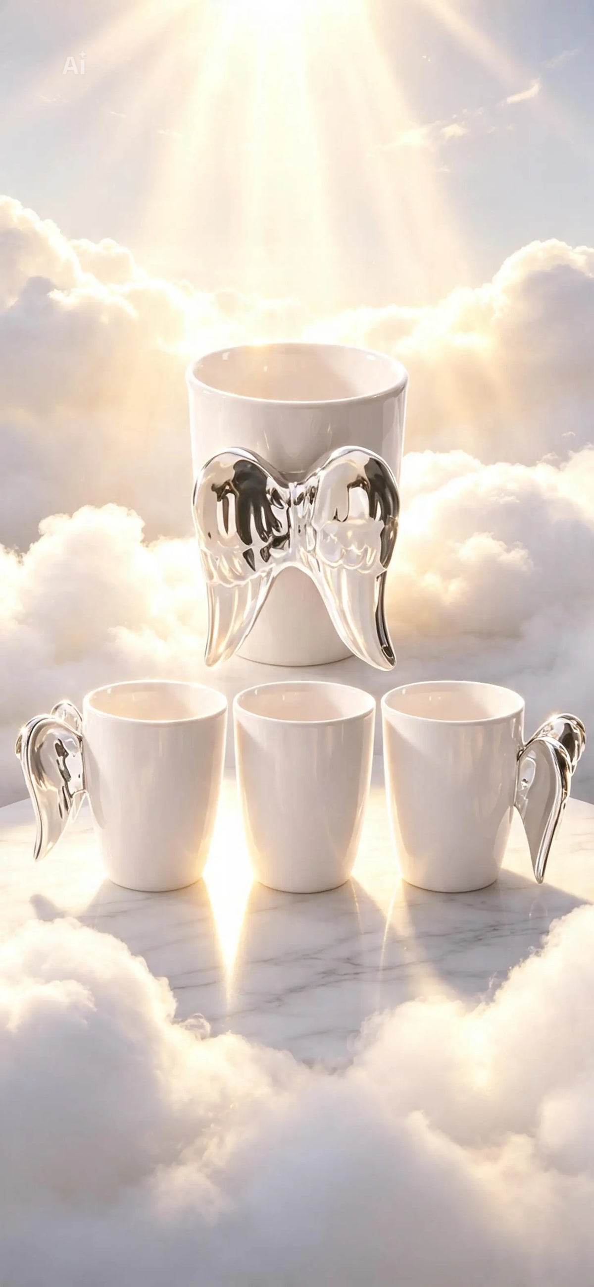 Silver Angel Wings Ceramic Shaped Handle Mug