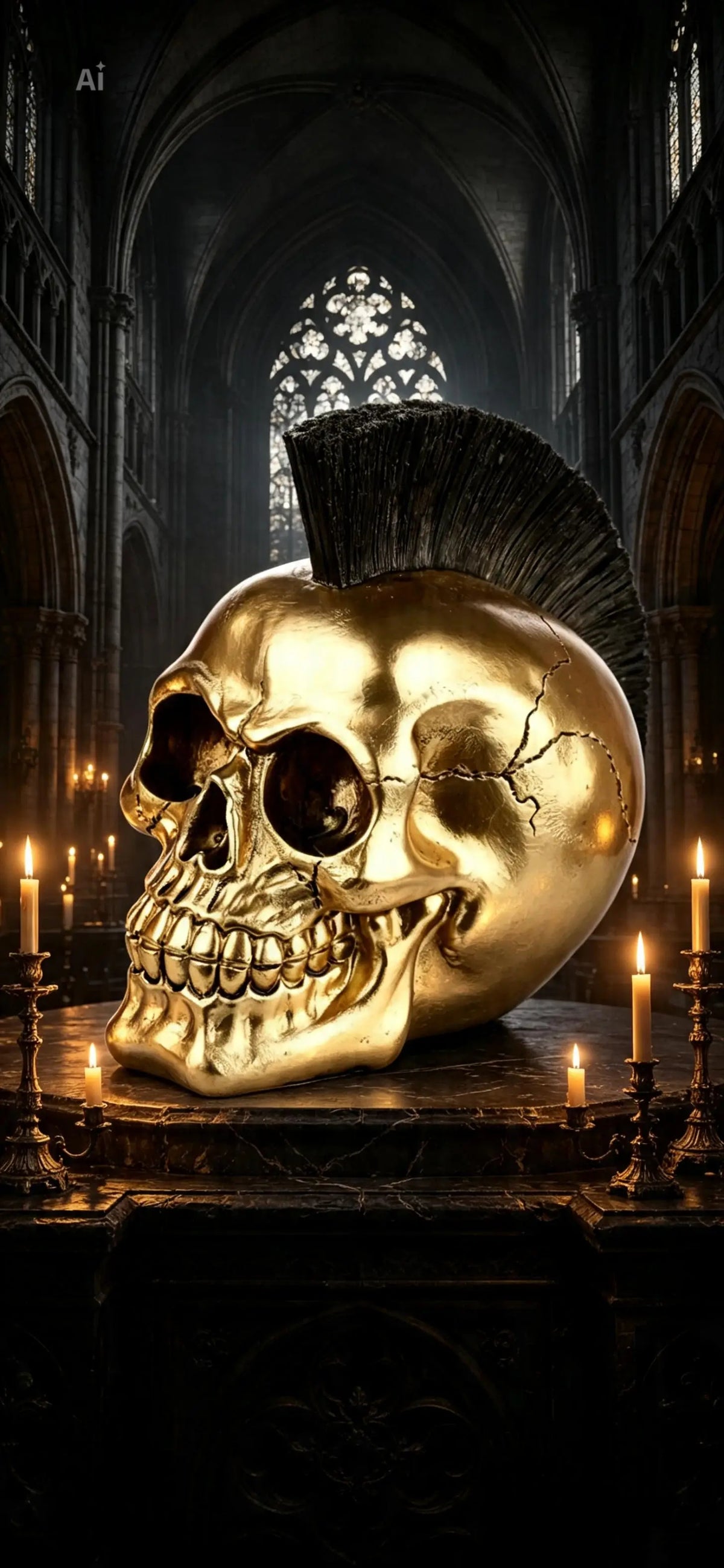 Gold Punk Mohican Skull Ornament