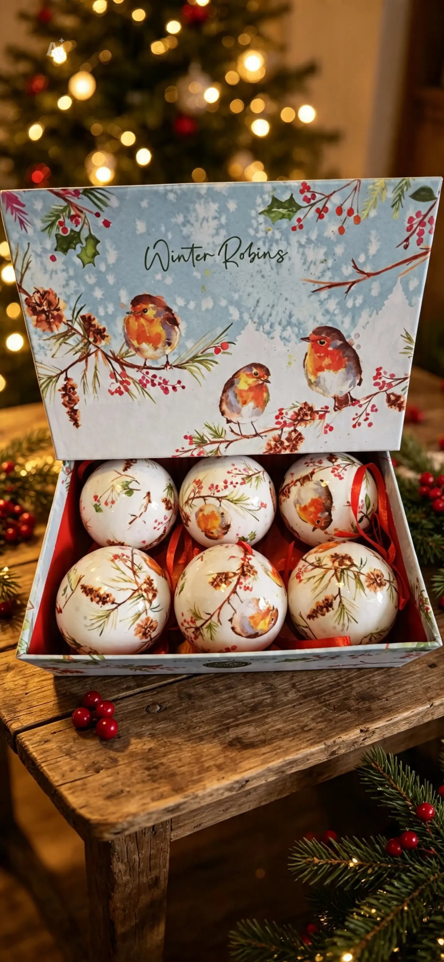 Winter Robin Jennifer Rose Baubles Set of 6