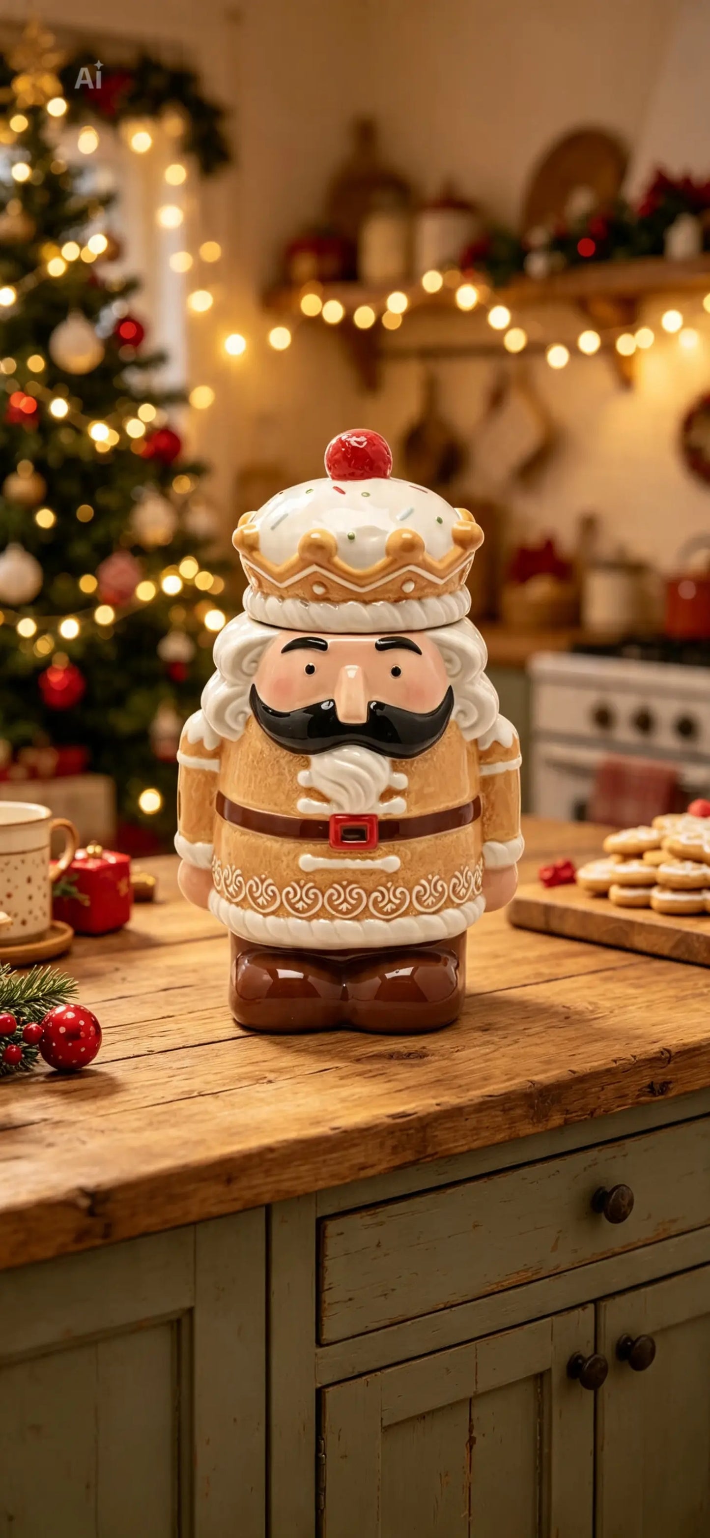 Santa & Friends Ceramic Gingerbread Nutcracker Treat Jar