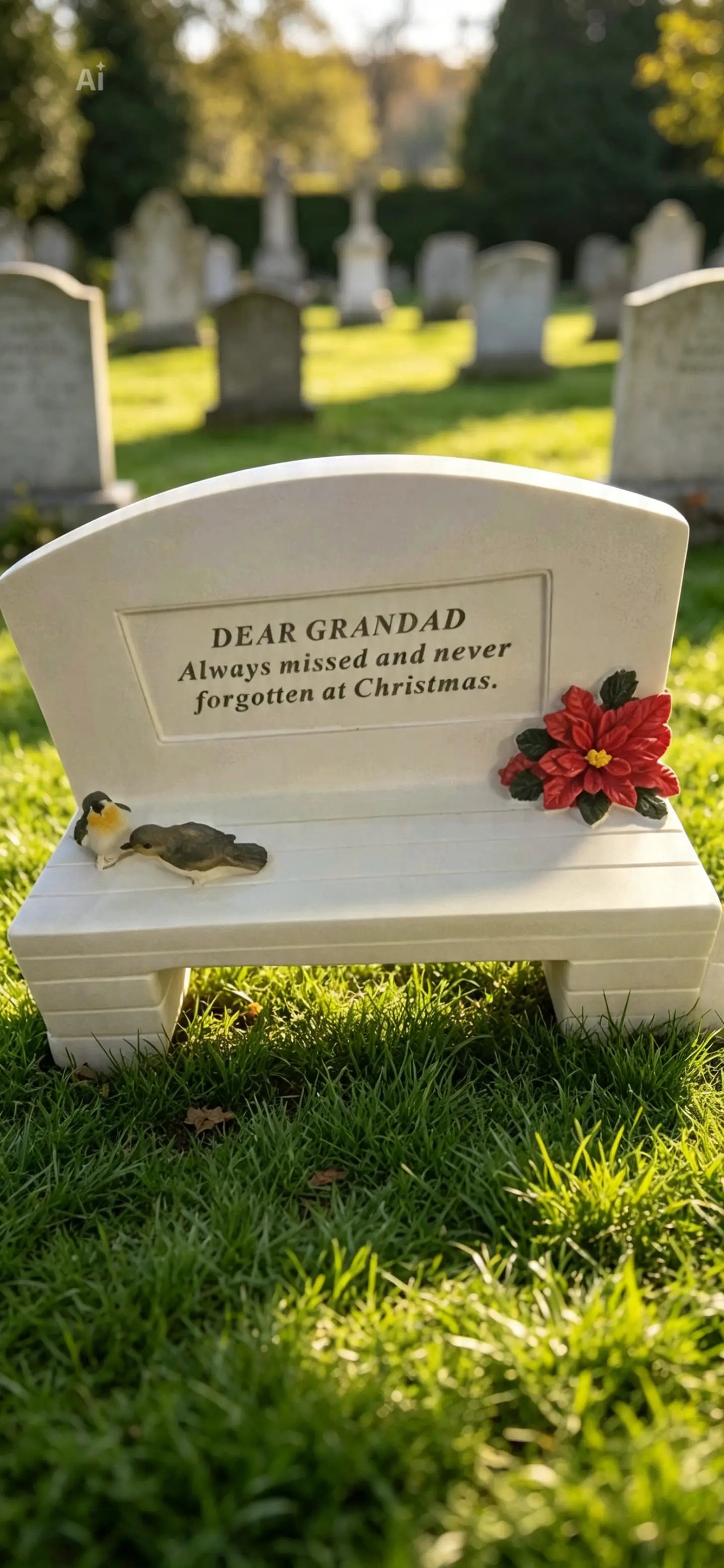 Memorial Xmas Robin Bench Ornament for Grandad - Festive Decor