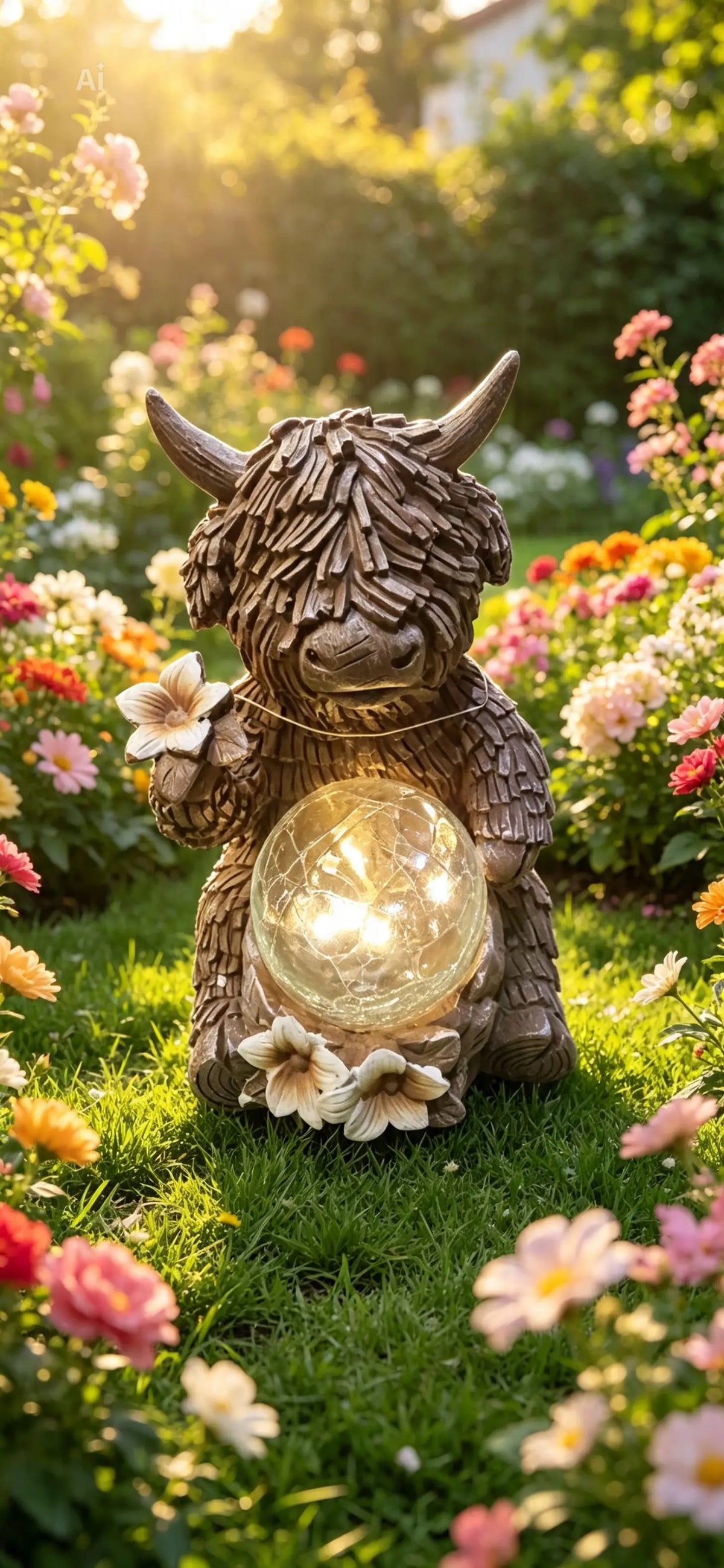 Highland Cow Crackle Ball Solar Light