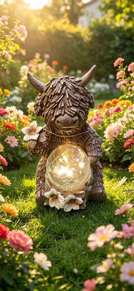 Highland Cow Crackle Ball Solar Light
