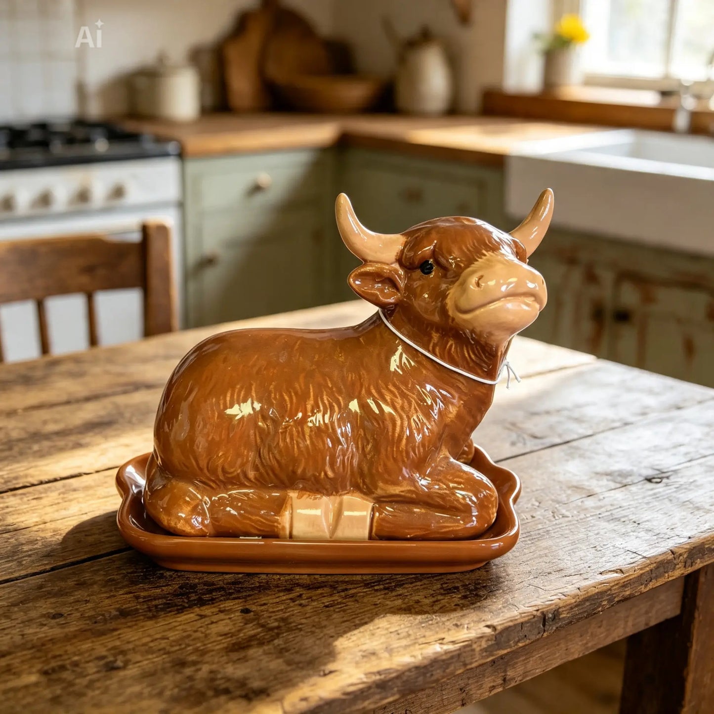 Highland cow butter dish