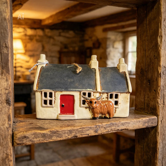 Village Pottery Croft House Highland Cow Tealight Holder