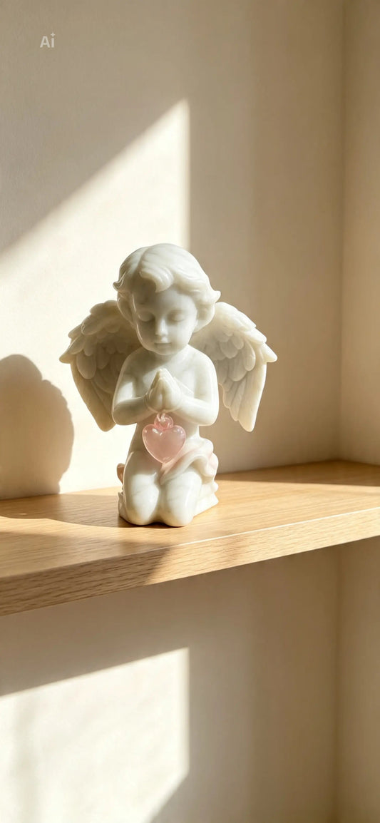 Cherub with pink crystal heart