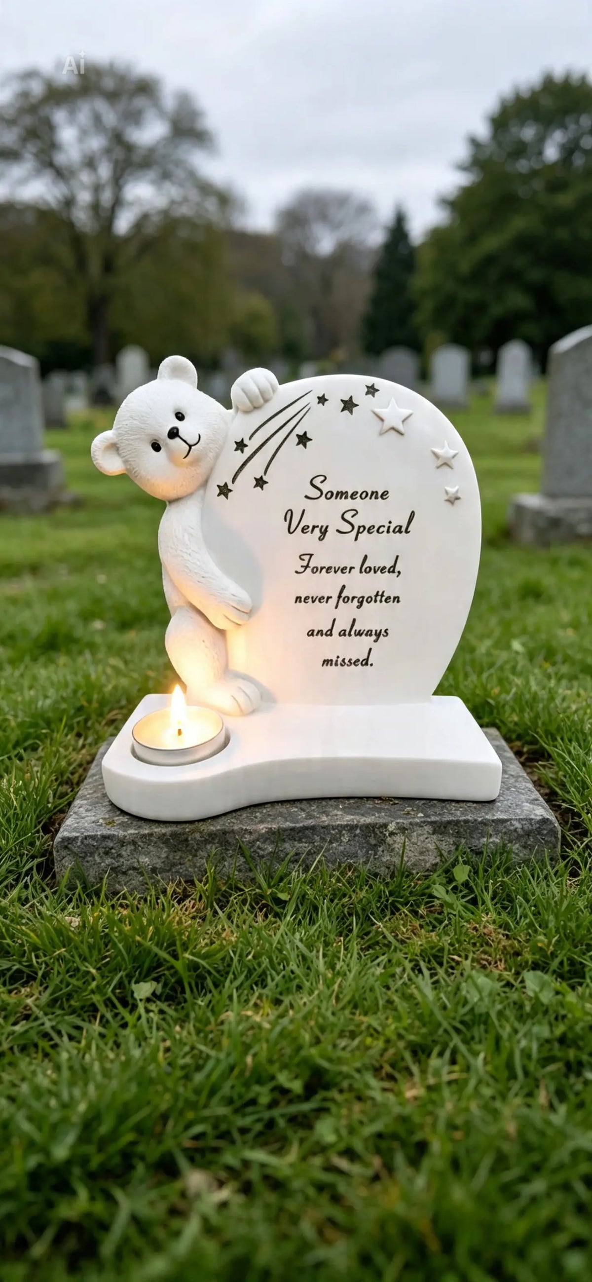 Teddy Plaque with Silver Tealight candle Baby Memorial